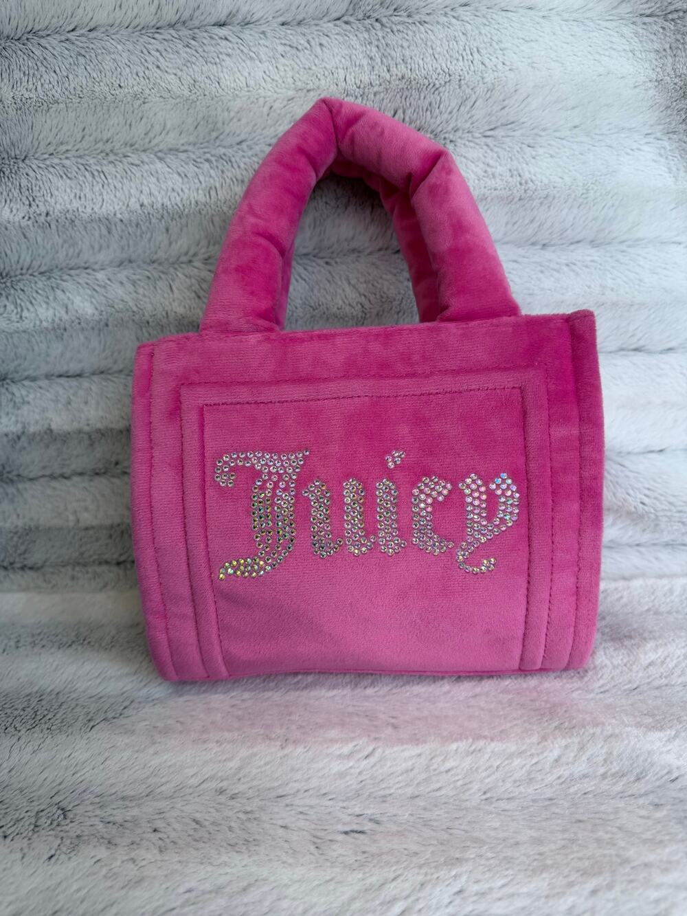 Juicy Couture Pink Velour Rhinestone Logo Mini Tote Bag Y2K Purse